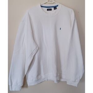 IZOD Men White Crewneck Sweatshirt XL Fleece Embroidered Logo Preppy Heritage